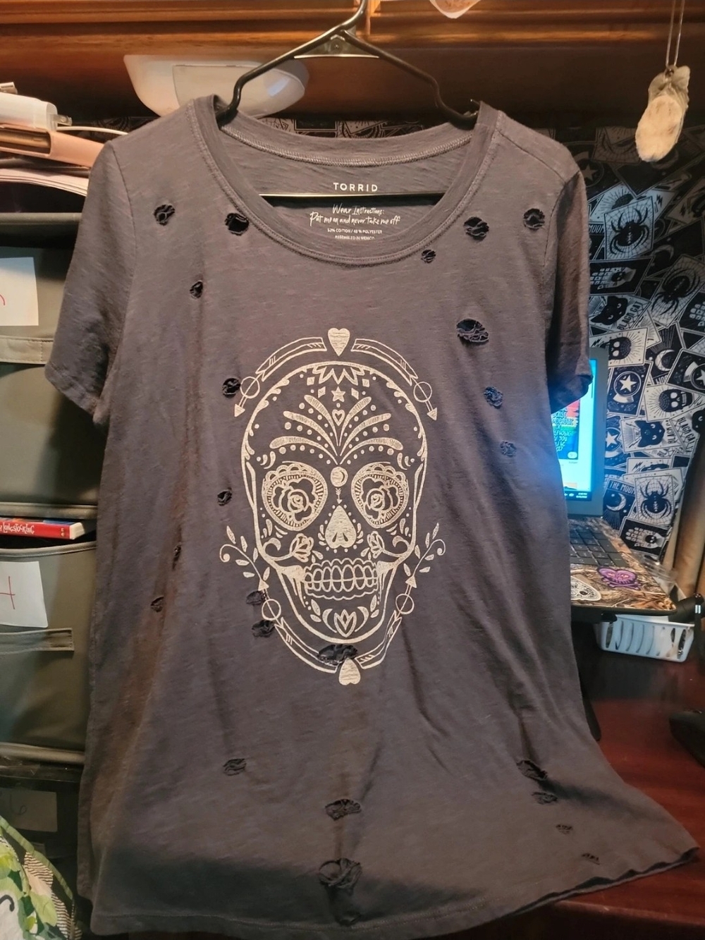 torrid Gray Distressed Sugar Skull Short Sleeve Tee